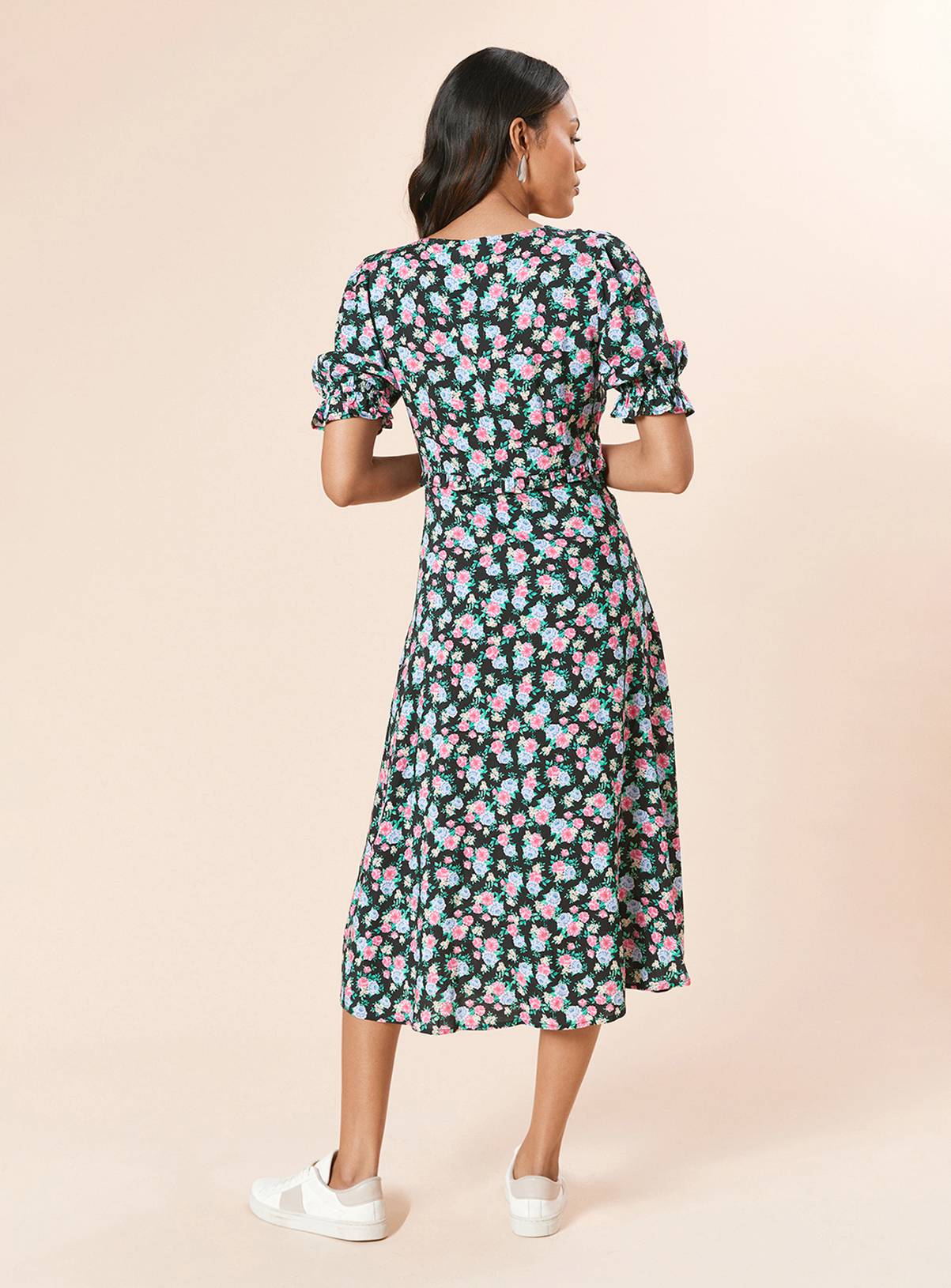 DOROTHY PERKINS Floral Button Front Puff Sleeve Midi Dress 10 - Image 4